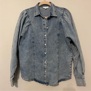 A LOVES A Pleated Shoulder Denim Button Up Shirt - Size M Blue
